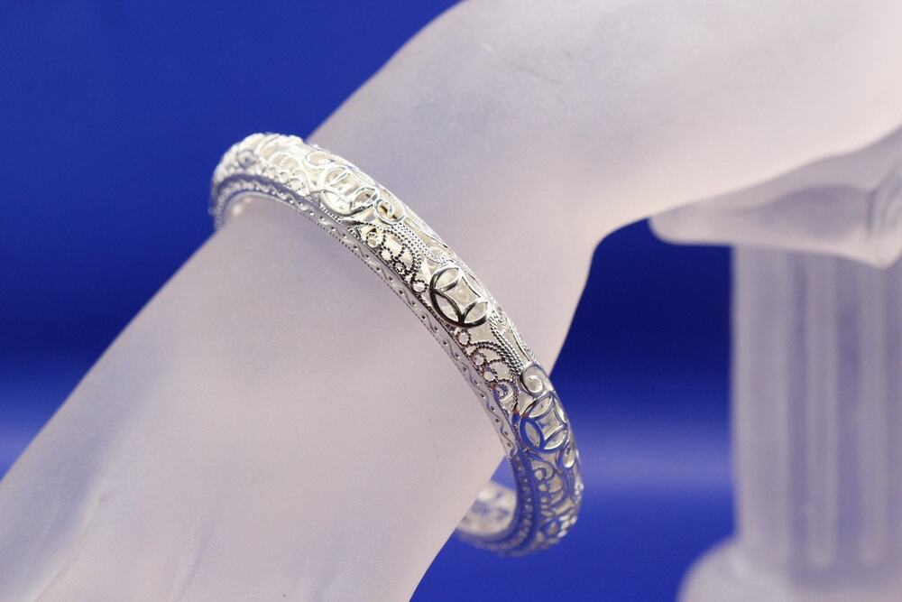 999.9 Pure Silver Hollow Filagree Asian Design Bangle Bracelet